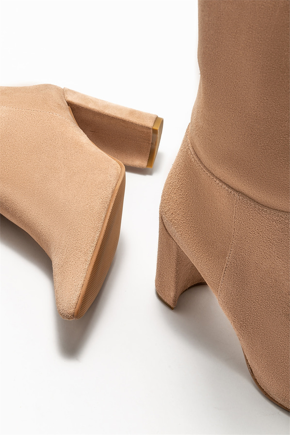 Naturel deri topuklu kadın çizme - Elle Shoes