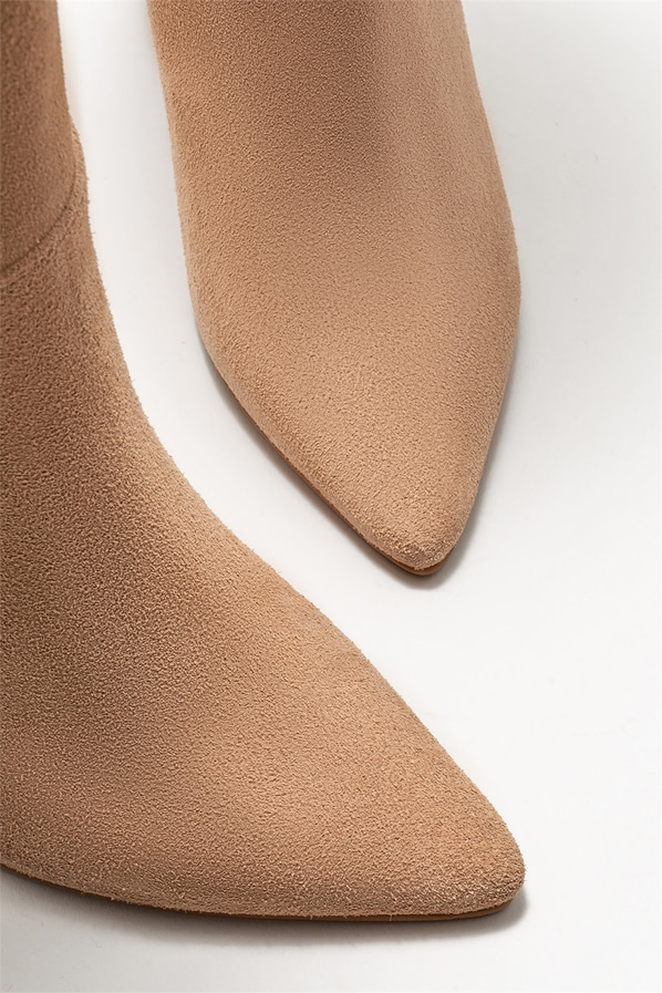 Naturel deri topuklu kadın çizme - Elle Shoes