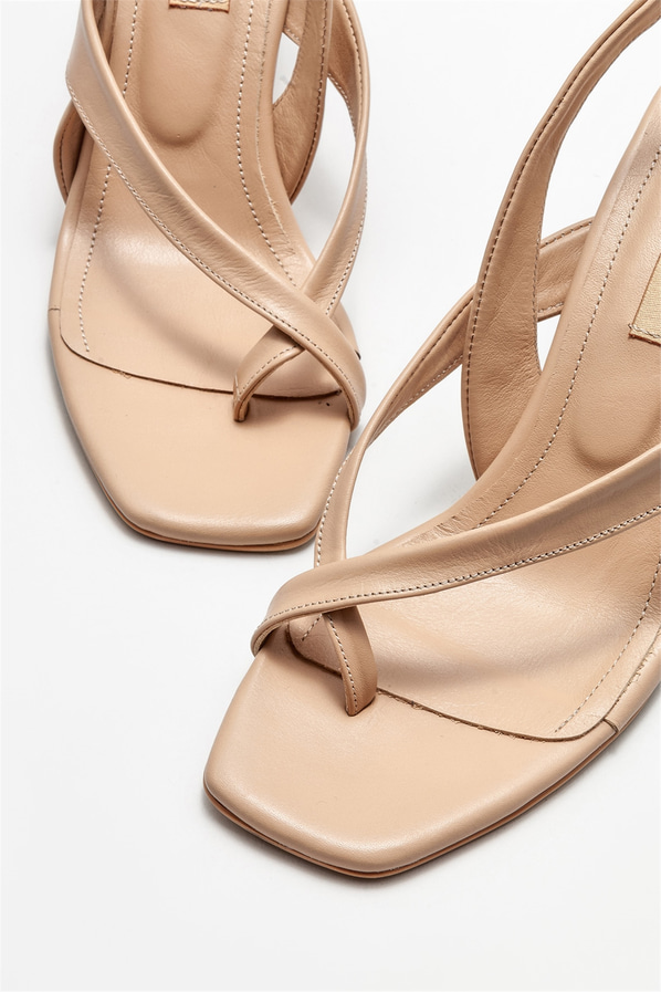 Naturel deri topuklu kadın sandalet - Elle Shoes