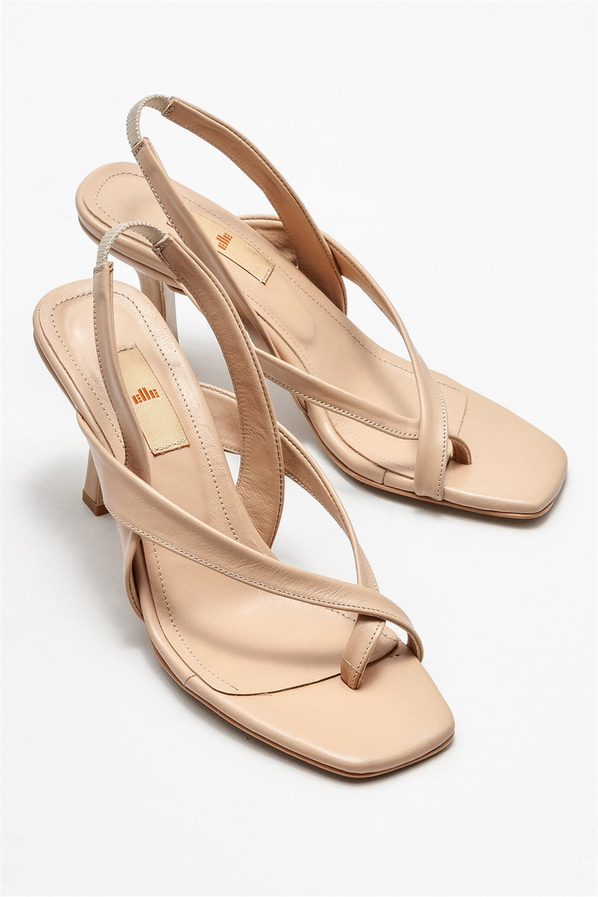 Naturel deri topuklu kadın sandalet - Elle Shoes