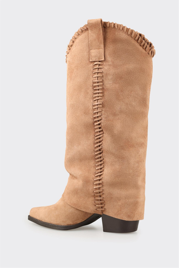 Naturel Deri Kadın Western Çizme