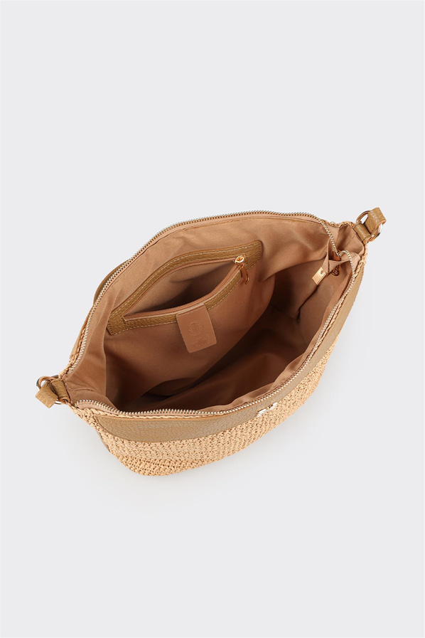 Naturel kahve düz kadın çapraz çanta - Elle Shoes