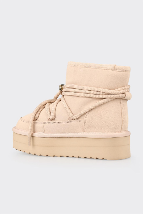 Naturel deri bağcıklı kalın tabanlı kadın bot - Elle Shoes