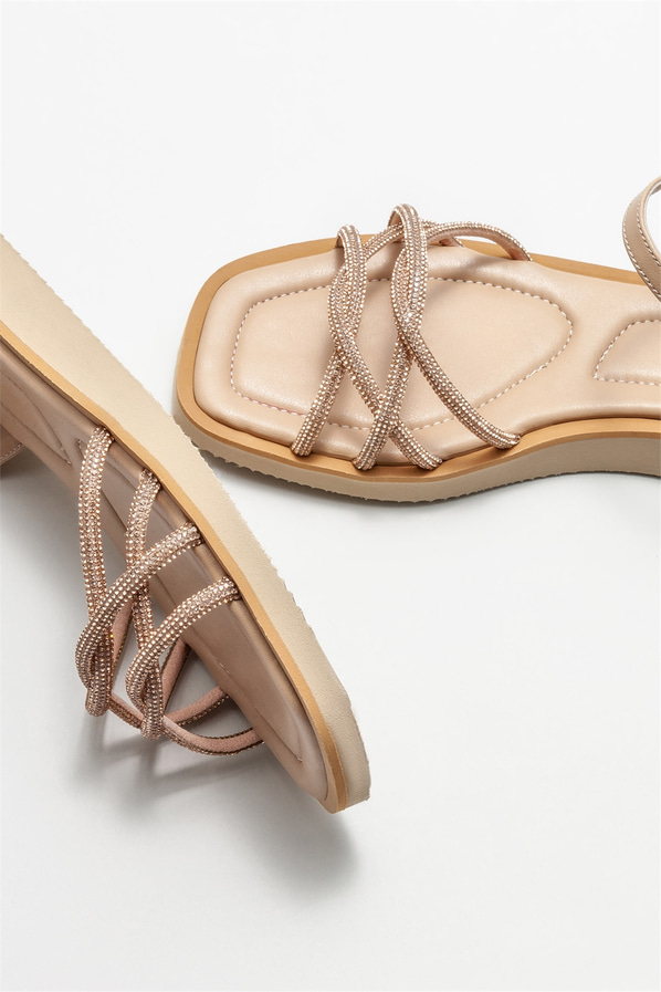 Naturel düz kadın sandalet - Elle Shoes