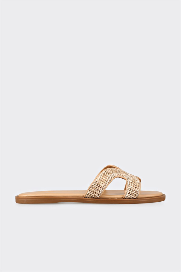 Naturel düz örgü dokulu kadın terlik, rahat kullanım için - Elle Shoes
