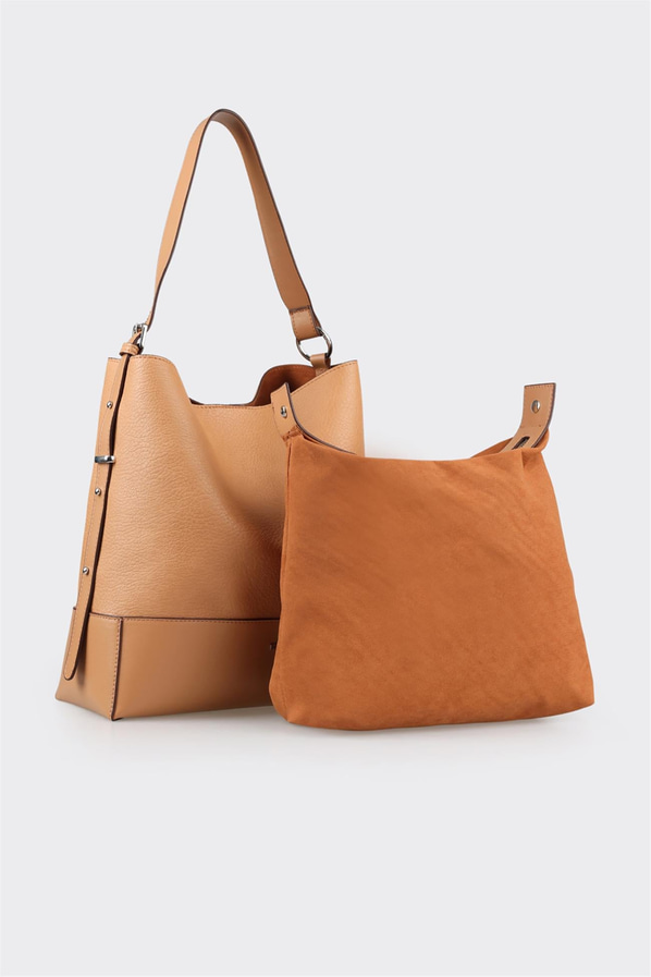 Naturel süet kadın omuz çantası, klasik stil için - Elle Shoes
