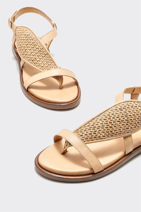 Naturel hasır dokulu kadın sandalet - Elle Shoes