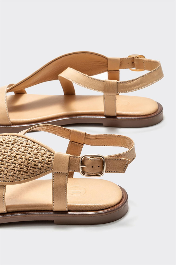 Naturel hasır dokulu kadın sandalet - Elle Shoes