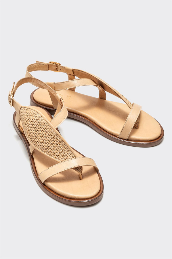 Naturel hasır dokulu kadın sandalet - Elle Shoes