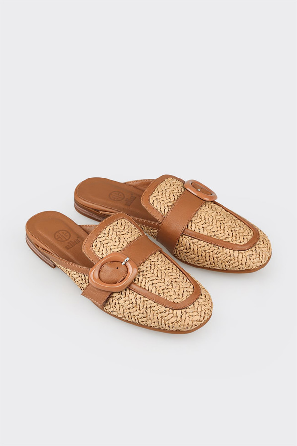 Naturel örgü dokulu kadın terlik, ofis stili için - Elle Shoes
