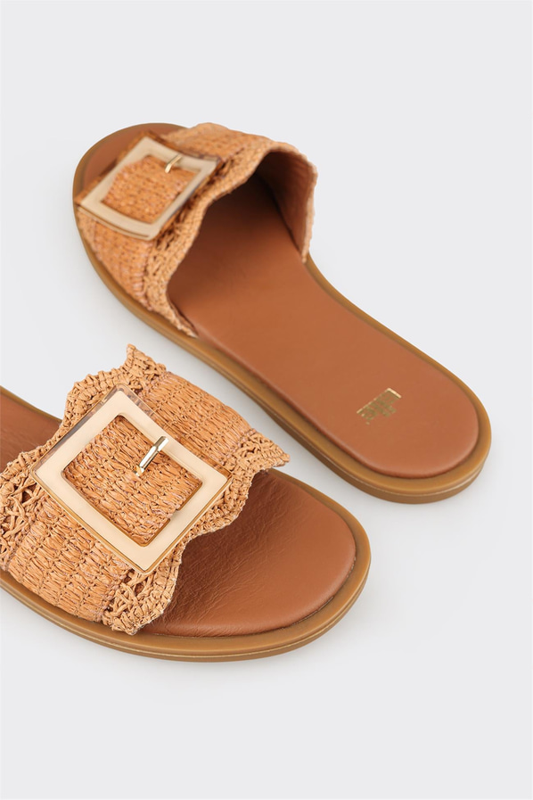 Naturel simli kadın düz terlik, rahat kullanım için - Elle Shoes