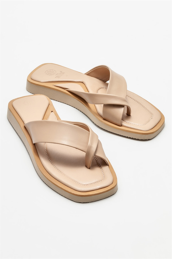 Naturel kadın düz terlik - Elle Shoes