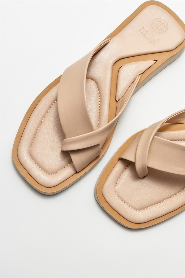 Naturel kadın düz terlik - Elle Shoes
