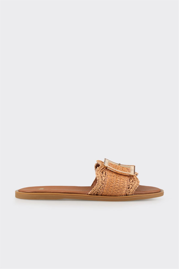 Naturel simli kadın düz terlik, rahat kullanım için - Elle Shoes
