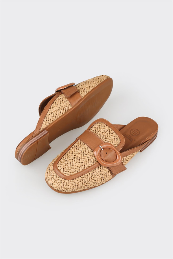 Naturel örgü dokulu kadın terlik, ofis stili için - Elle Shoes
