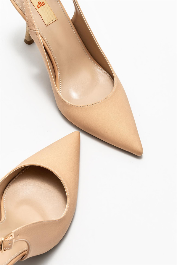 Naturel sivri burunlu ince topuklu kadın ayakkabı, klasik stil için - Elle Shoes