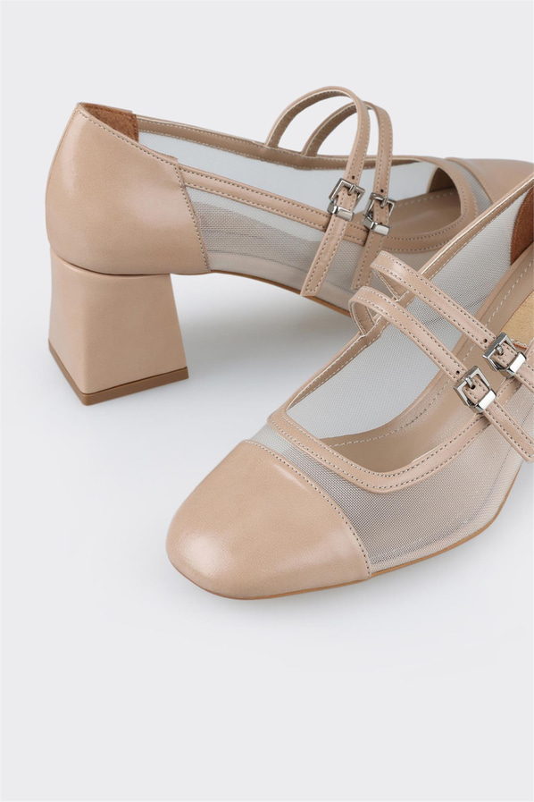 Naturel topuklu kadın ayakkabı, ofis stili için - Elle Shoes