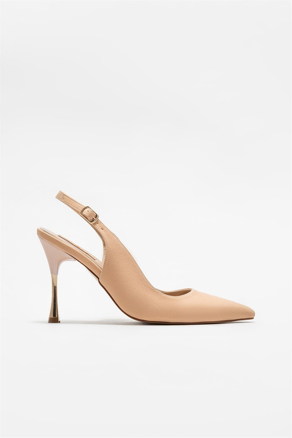 Naturel sivri burunlu ince topuklu kadın ayakkabı, klasik stil için - Elle Shoes