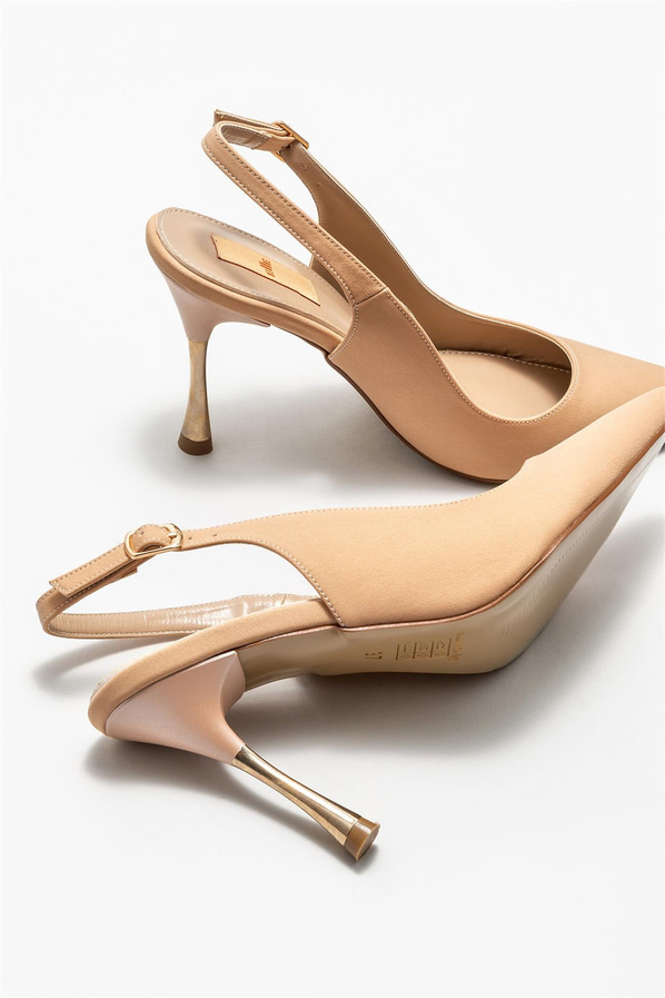 Naturel sivri burunlu ince topuklu kadın ayakkabı, klasik stil için - Elle Shoes