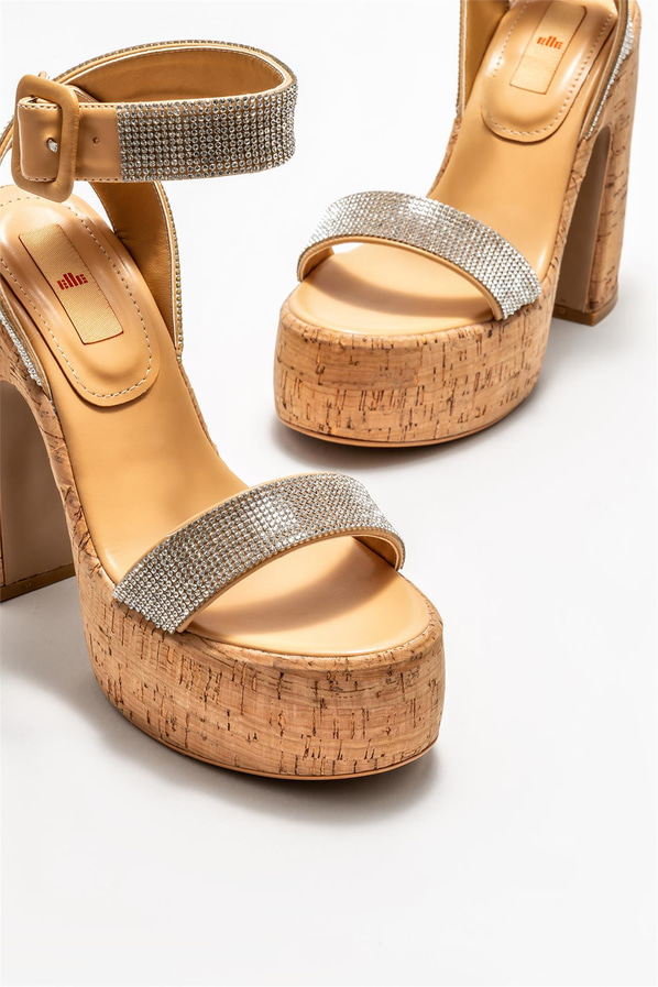 Naturel topuklu kadın sandalet - Elle Shoes