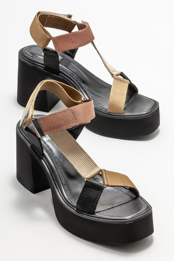 Naturel topuklu kadın sandalet - Elle Shoes