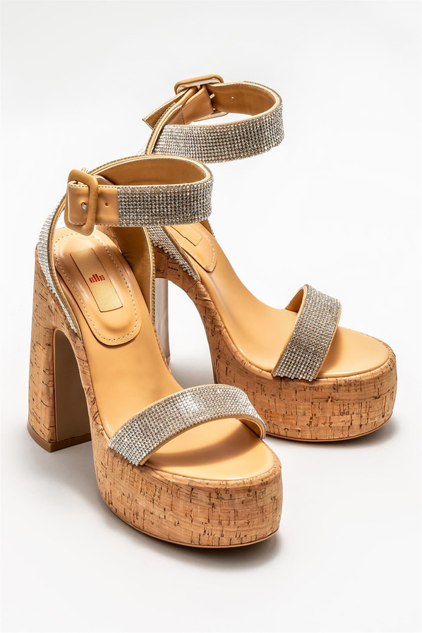 Naturel topuklu kadın sandalet - Elle Shoes