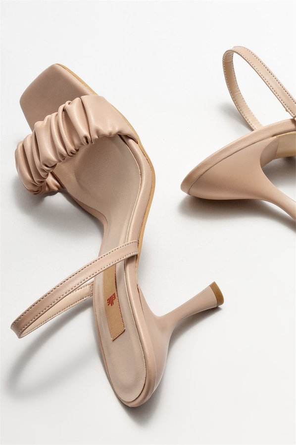 Naturel topuklu kadın sandalet - Elle Shoes