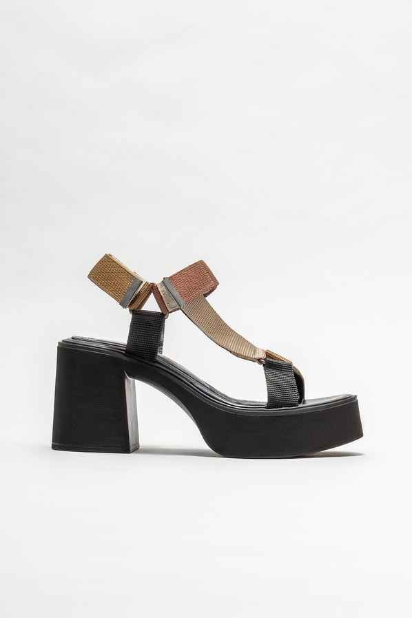 Naturel topuklu kadın sandalet - Elle Shoes