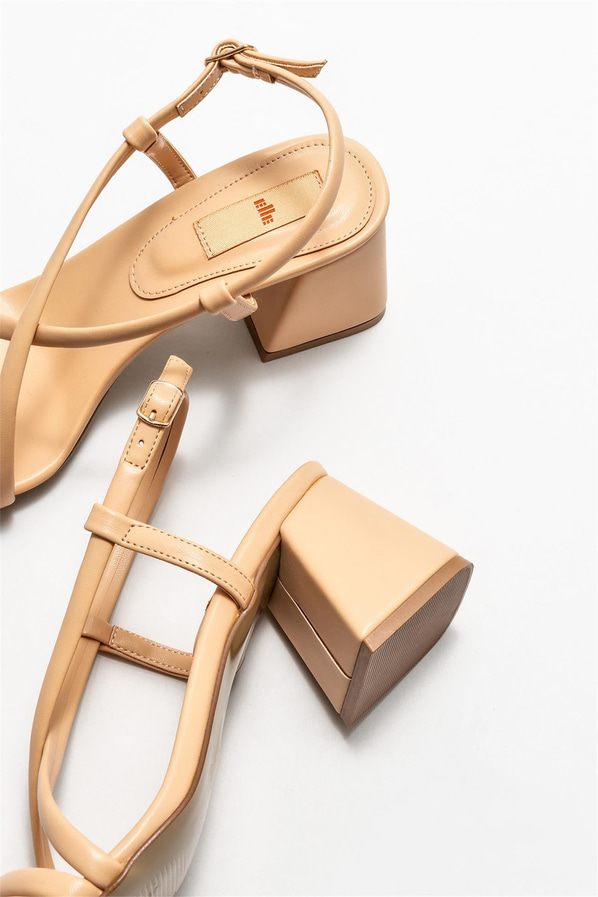 Naturel topuklu kadın sandalet - Elle Shoes