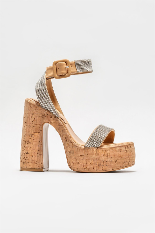 Naturel topuklu kadın sandalet - Elle Shoes