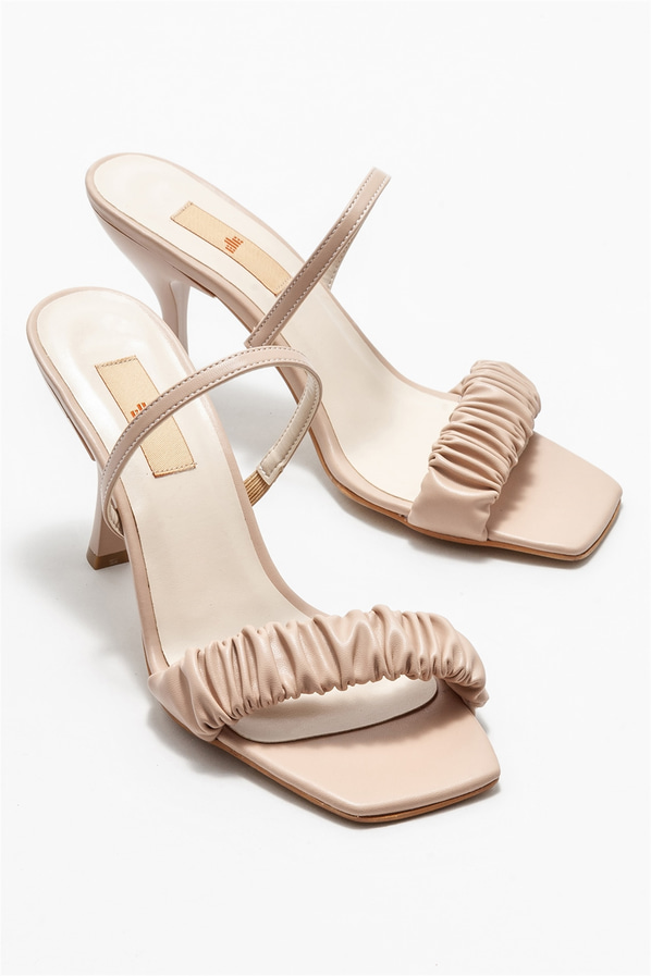 Naturel topuklu kadın sandalet - Elle Shoes