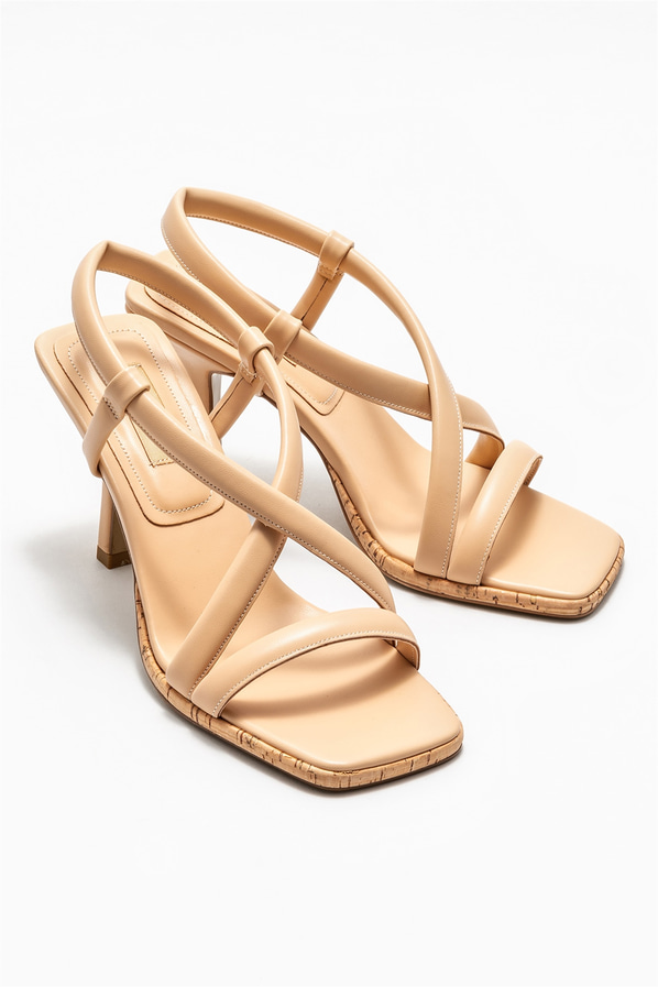 Naturel topuklu kadın sandalet - Elle Shoes