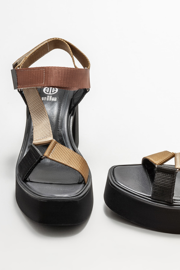 Naturel topuklu kadın sandalet - Elle Shoes