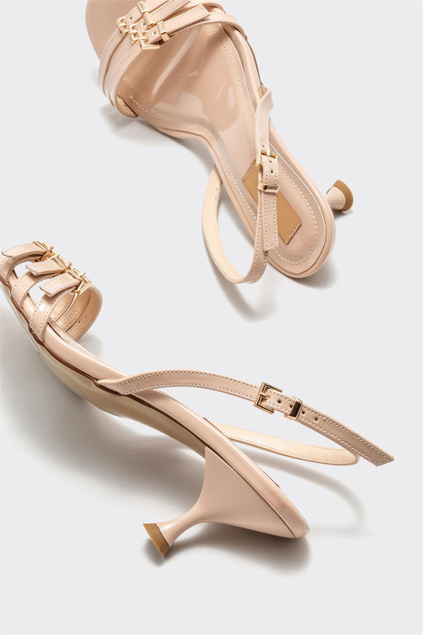 Naturel rugan bantlı kadın topuklu sandalet, ofis stili için - Elle Shoes