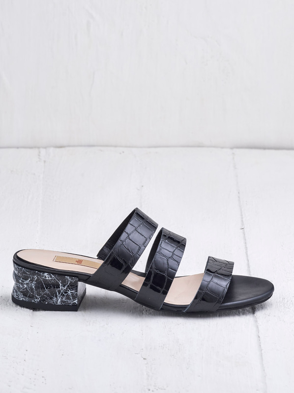Siyah deri kadın düz terlik - Elle Shoes