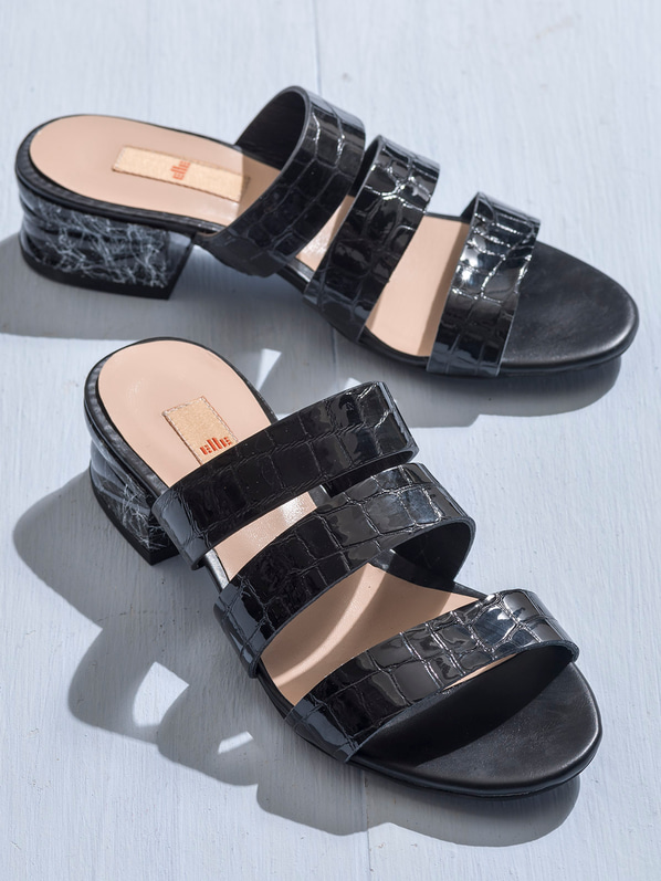 Siyah deri kadın düz terlik - Elle Shoes