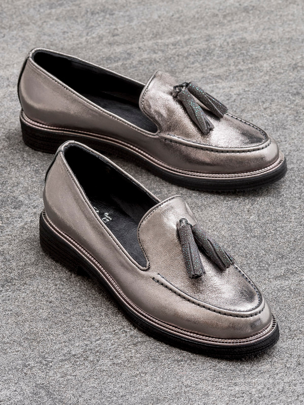 Platin deri düz kadın ayakkabı - Elle Shoes