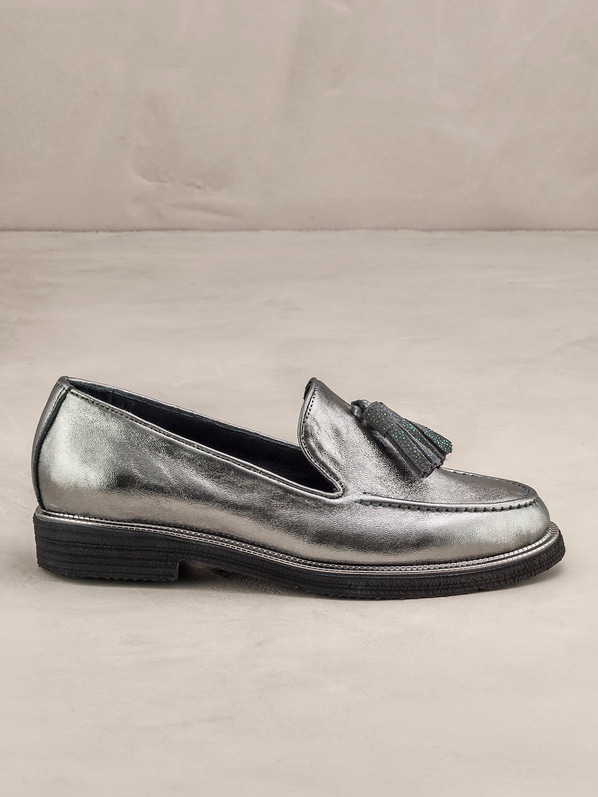 Platin deri düz kadın ayakkabı - Elle Shoes