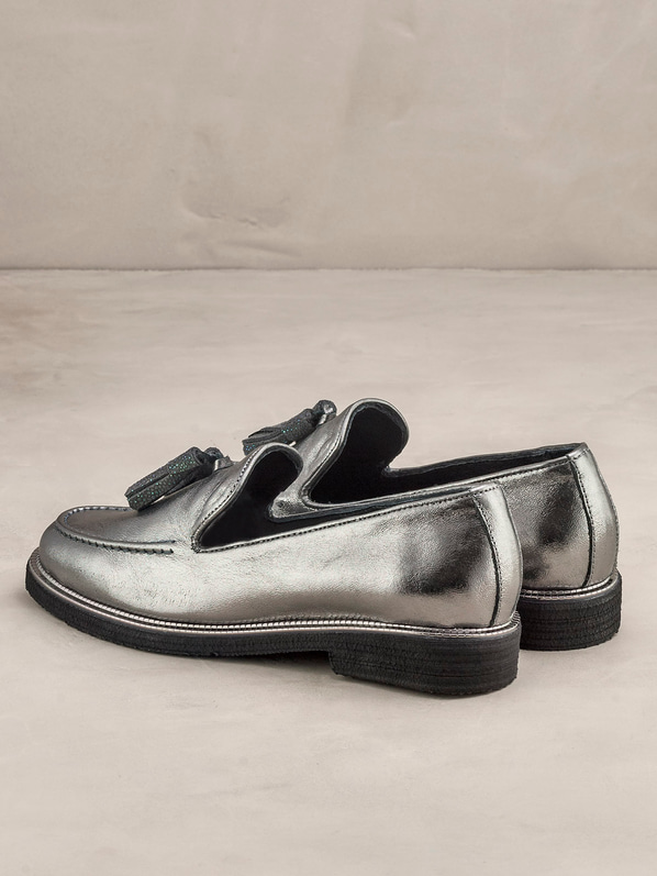 Platin deri düz kadın ayakkabı - Elle Shoes