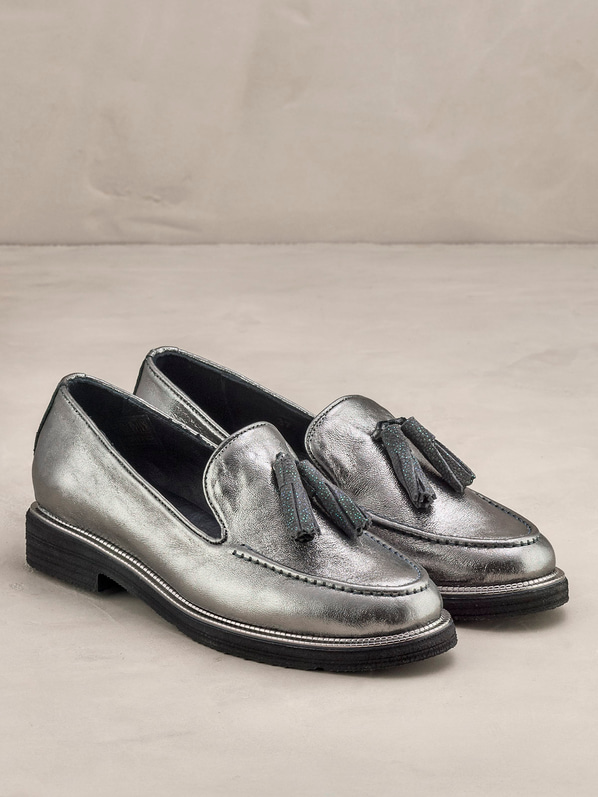 Platin deri düz kadın ayakkabı - Elle Shoes