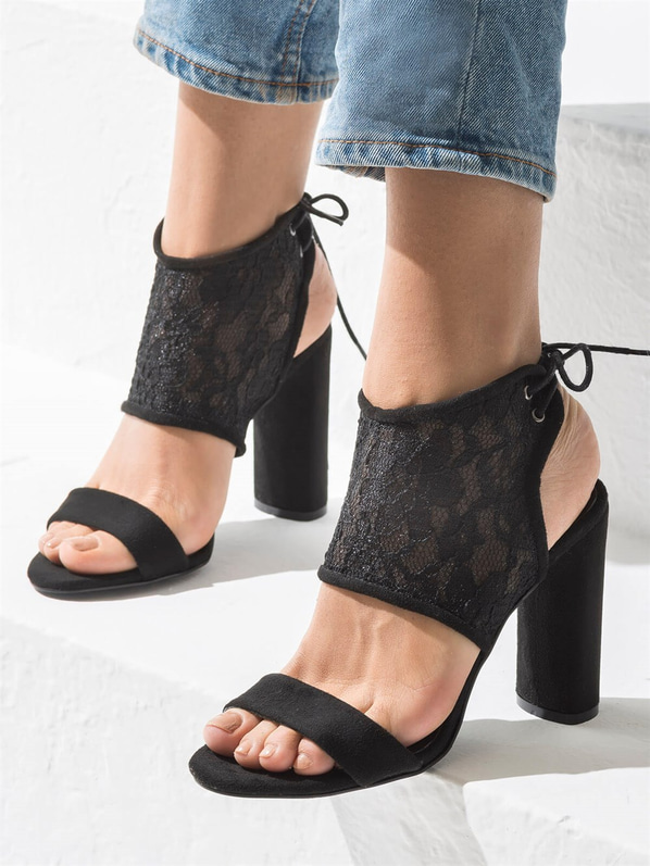 Siyah kalın topuklu kadın sandalet - Elle Shoes