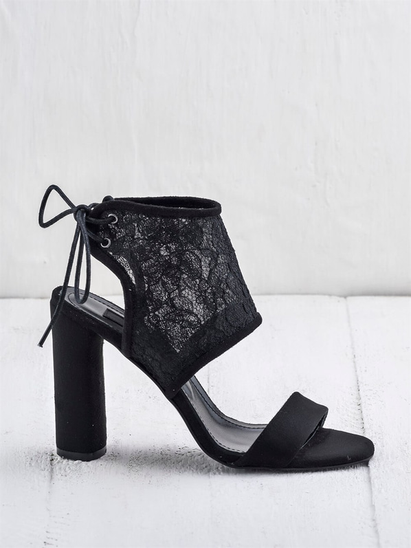 Siyah kalın topuklu kadın sandalet - Elle Shoes