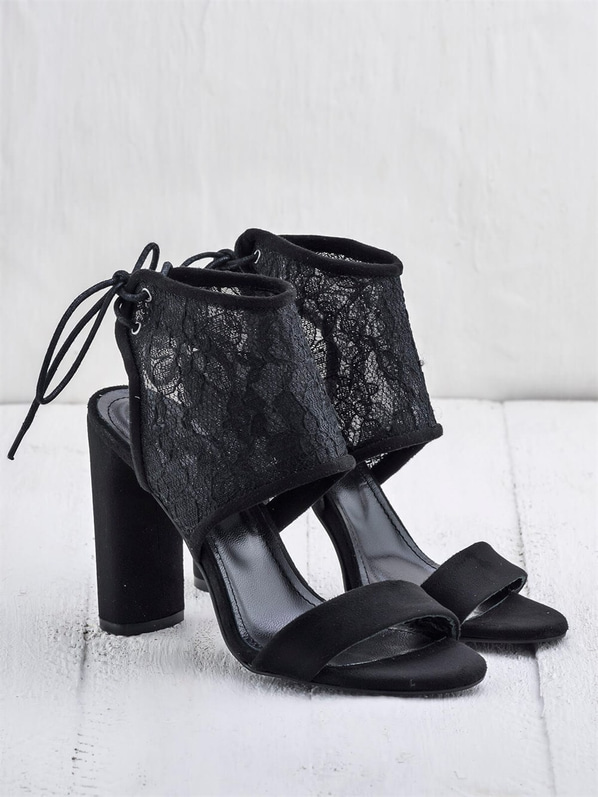 Siyah kalın topuklu kadın sandalet - Elle Shoes