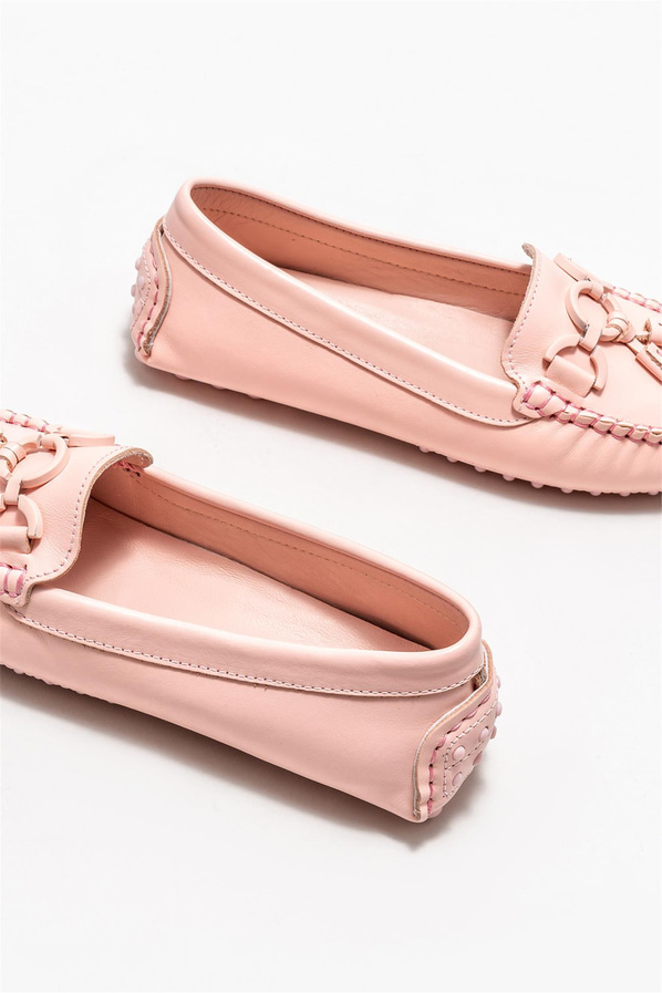 Pembe deri kadın loafer, günlük kullanım için - Elle Shoes