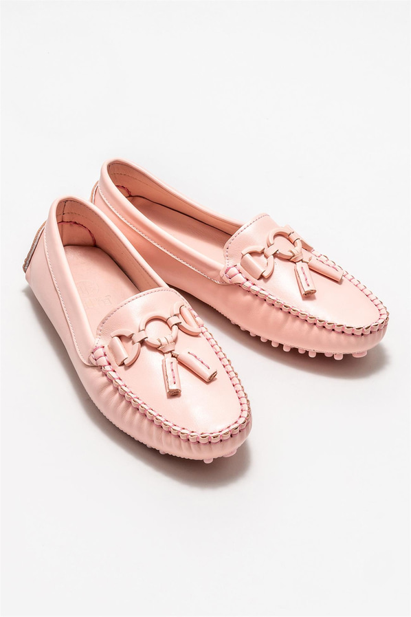 Pembe deri kadın loafer, günlük kullanım için - Elle Shoes