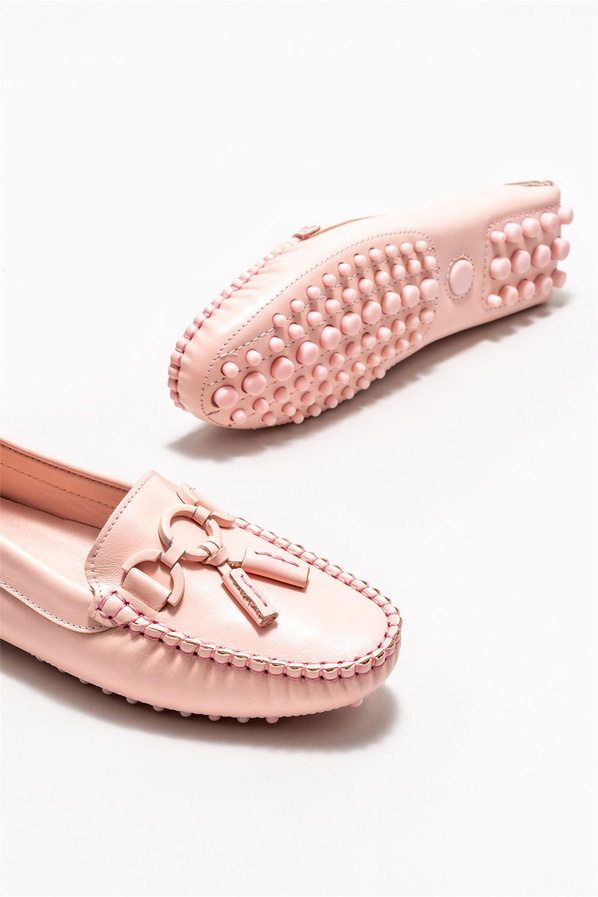 Pembe deri kadın loafer, günlük kullanım için - Elle Shoes