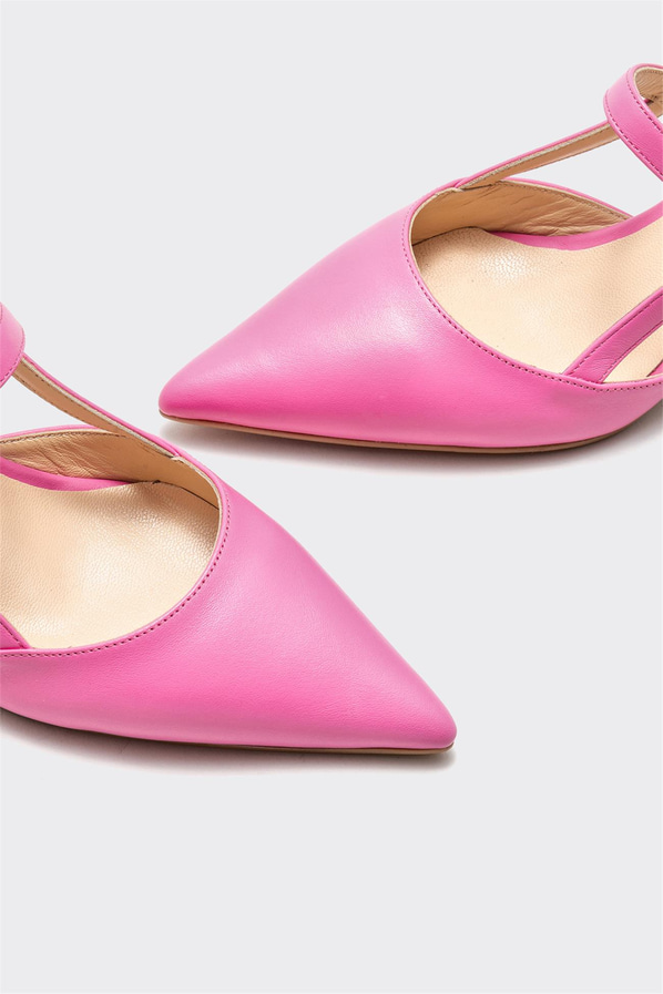 Pembe deri topuklu kadın ayakkabı - Elle Shoes