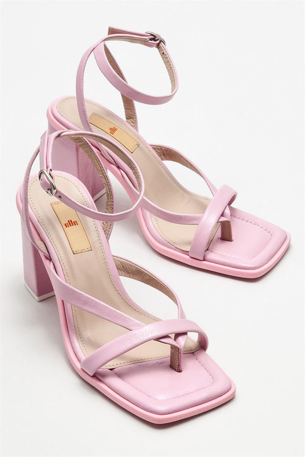 Pembe deri topuklu kadın sandalet - Elle Shoes