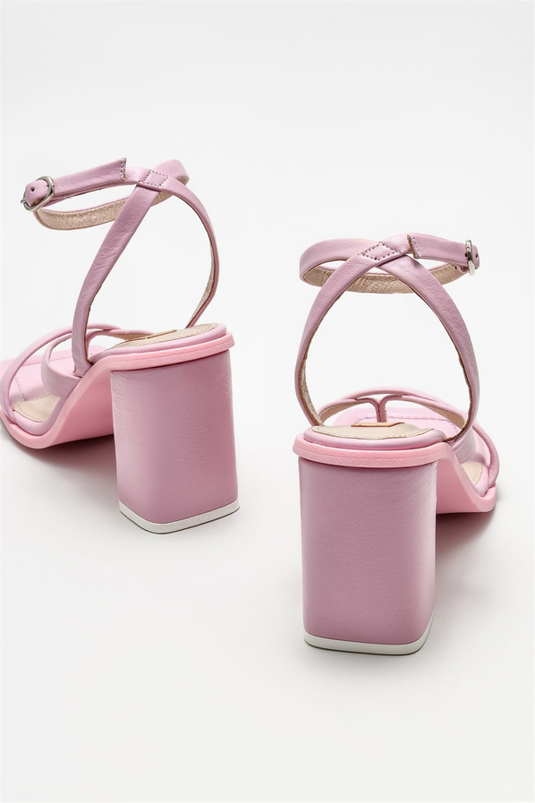 Pembe deri topuklu kadın sandalet - Elle Shoes