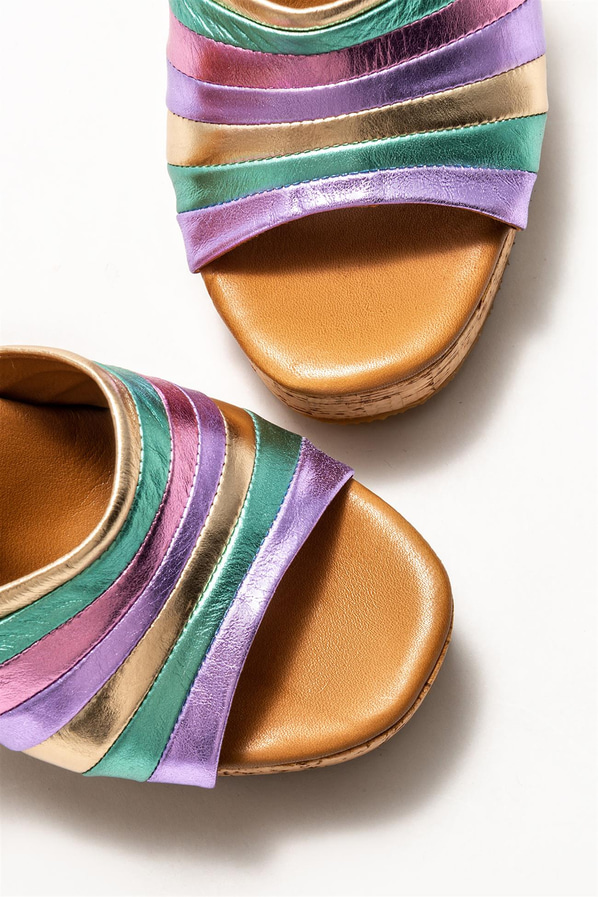 Pembe deri topuklu kadın sandalet - Elle Shoes
